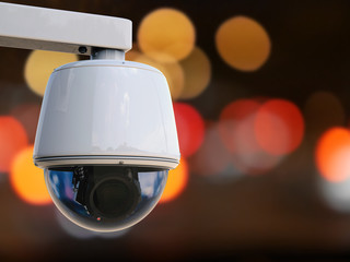 security camera or cctv camera with night lights background