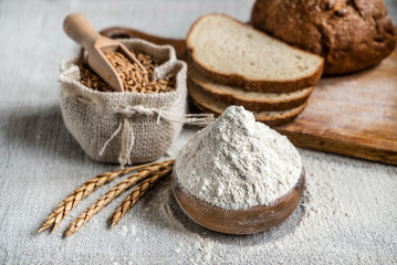 wheat and flour on the table