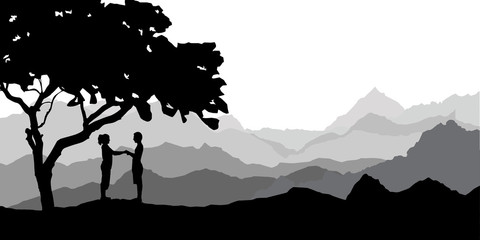 Obraz premium Love Sweet beside a tree, Vector illustrations.