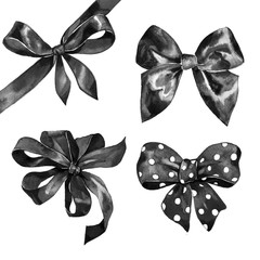 Obraz premium Watercolor satin black bow set on white background