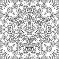 Indian hand drawn seamless background in black and white. Vector illustration
