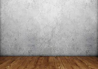 Concrete wall with wooden floor