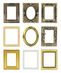 Set picture gold frame isolated on white background