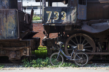 Steam locomotive wheel in retro style