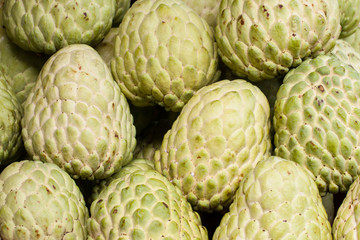 close-up custard apple, Annona, sweetsop in fresh market