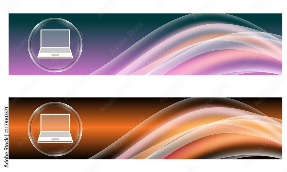 Wall mural set of two banners with colored rainbow and laptop