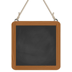 black board hanging on ropes