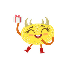 Yellow Friendly Monster With Hornes Wearing Red Boots