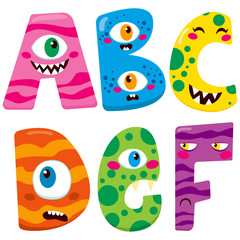 Funny Halloween alphabet with cute a b c d e f monster characters