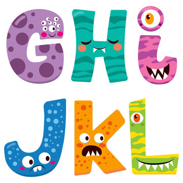 Cute Halloween alphabet with funny g h i j k l monster characters