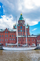 Northen harbour and Uspensky Cathedral. Helsinki, Finland