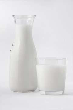 Glass of milk and a milk bottle