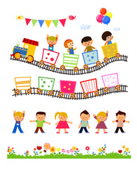 Kids fun on circus train.