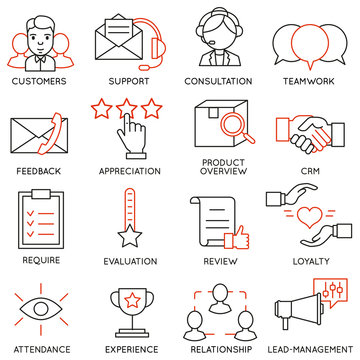 Vector set of 16 icons related to business management, strategy, career progress and business process. Mono line pictograms and infographics design elements - part 13