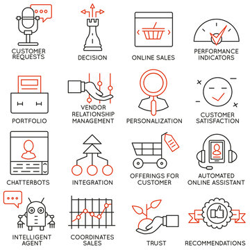 Vector set of 16 icons related to business management, strategy, career progress and business process. Mono line pictograms and infographics design elements - part 15