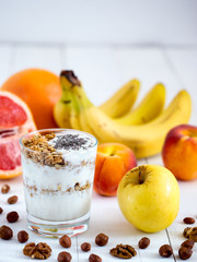 yogurt, with fresh fruits and nuts