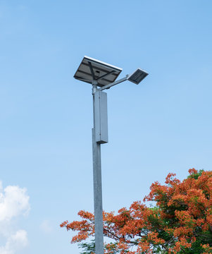 Pole electric solar with flame tree