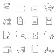 Outline document notes icon set isolated on white background