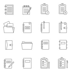 Outline document notes icon set isolated on white background