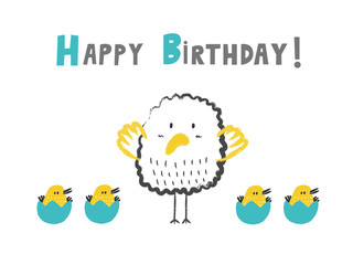 Happy birthday birds card, vector illustration