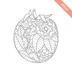 Vector illustration cartoon tomatoe with floral ornament. Coloring page