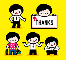 Business man / There are five kinds of facial expression and posture, about a business man's all day in this set.