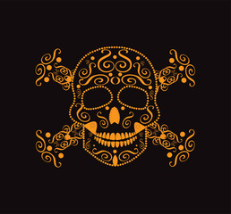 Skull and crossbones orange color neon 