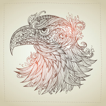 Hand drawn Ornamental Tattoo Eagle Head. Highly Detailed Abstract Isolated.