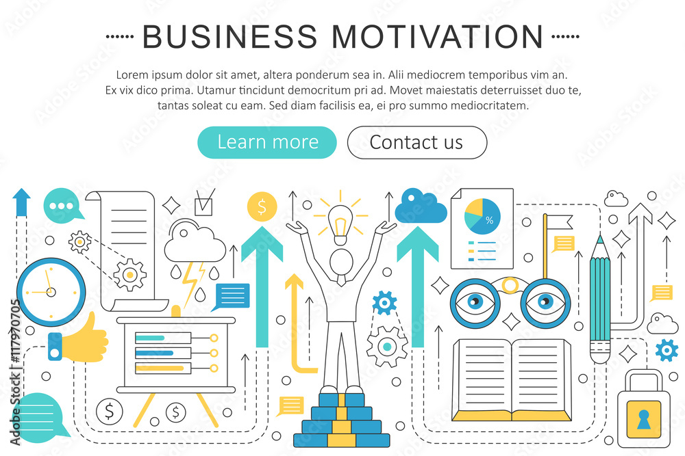 Poster Vector elegant thin line flat modern Art design Business motivation discipline concept. Website header banner elements layout. Presentation, flyer and poster.