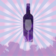 Obraz na płótnie Canvas Wine tasting card, with colored bottle and a glass over a splash painted background. Digital vector image.