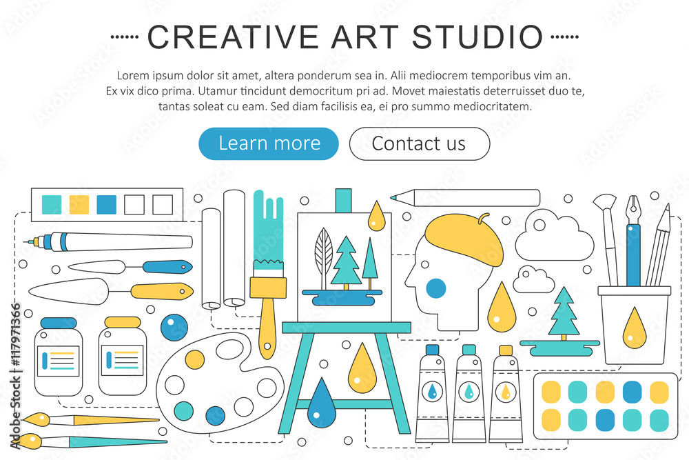 Poster Vector elegant thin line flat modern Creative or painter art web studio elegant concept. Website header banner elements layout. Presentation, flyer and poster.