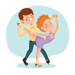 Funny girl with boy on winter background.