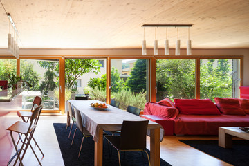 dining table and red divan
