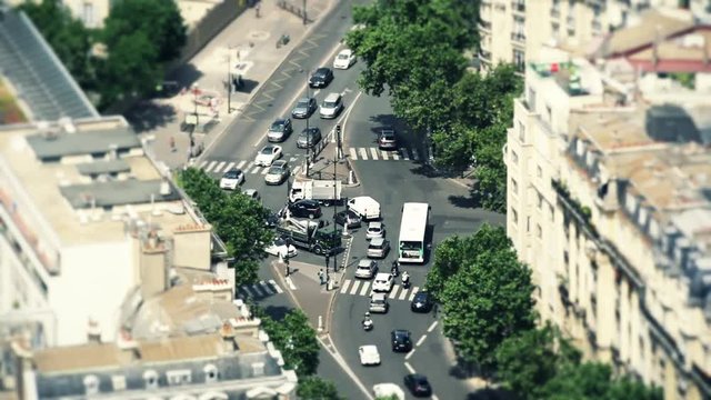 Aerial Shot Streets Of Paris, Time Lapse. Street in Paris shot from top of Montparnasse Tower in Paris, Time Lapse