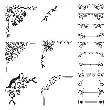 Floral corner and divider collection. Decorative element set