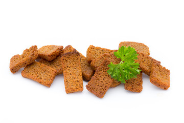Bread croutons isolated on a white background.