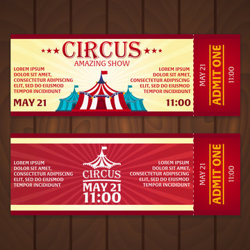 Circus Tickets Set. Amazing Show. Vector illustration