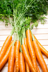 Fresh carrots on the gray backgrounds.