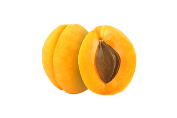 cut apricot fruits isolated on white background, with clipping p