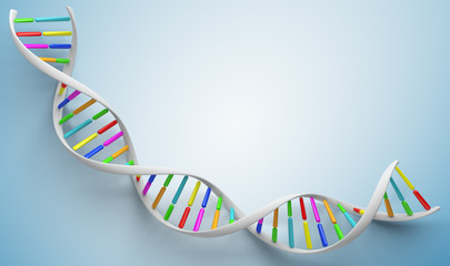 Spiral DNA strand. Medical science blue background.