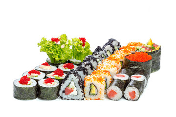 Sushi pieces collection, on a white background