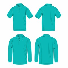 Turquoise polo shirt and polo with long sleeve isolated vector set