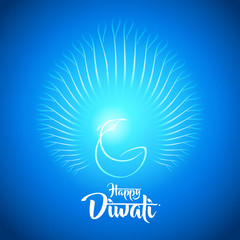 Naklejka premium happy diwali peacock diya oil lamp design