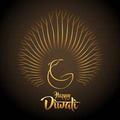 happy diwali peacock diya oil lamp design