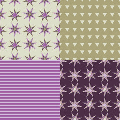 Set of 4 seamless vector background with decorative stars. Print. Cloth design, wallpaper.