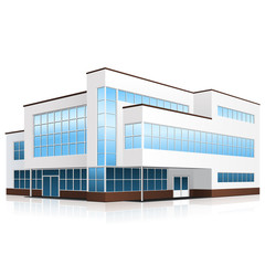 office building with an entrance and reflection