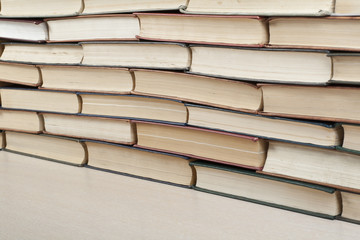 Stack of colorful books. Education background. Back to school. Copy space for text.