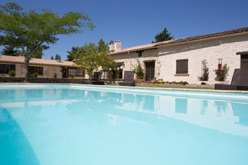 Backyard with swimming pool and patio area