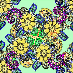 Abstract floral pattern background on green drawing