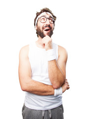 crazy sports man. surprised expression